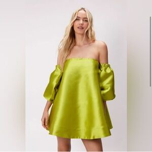 Nasty Gal Lime Green Off-Shoulder Mini Dress